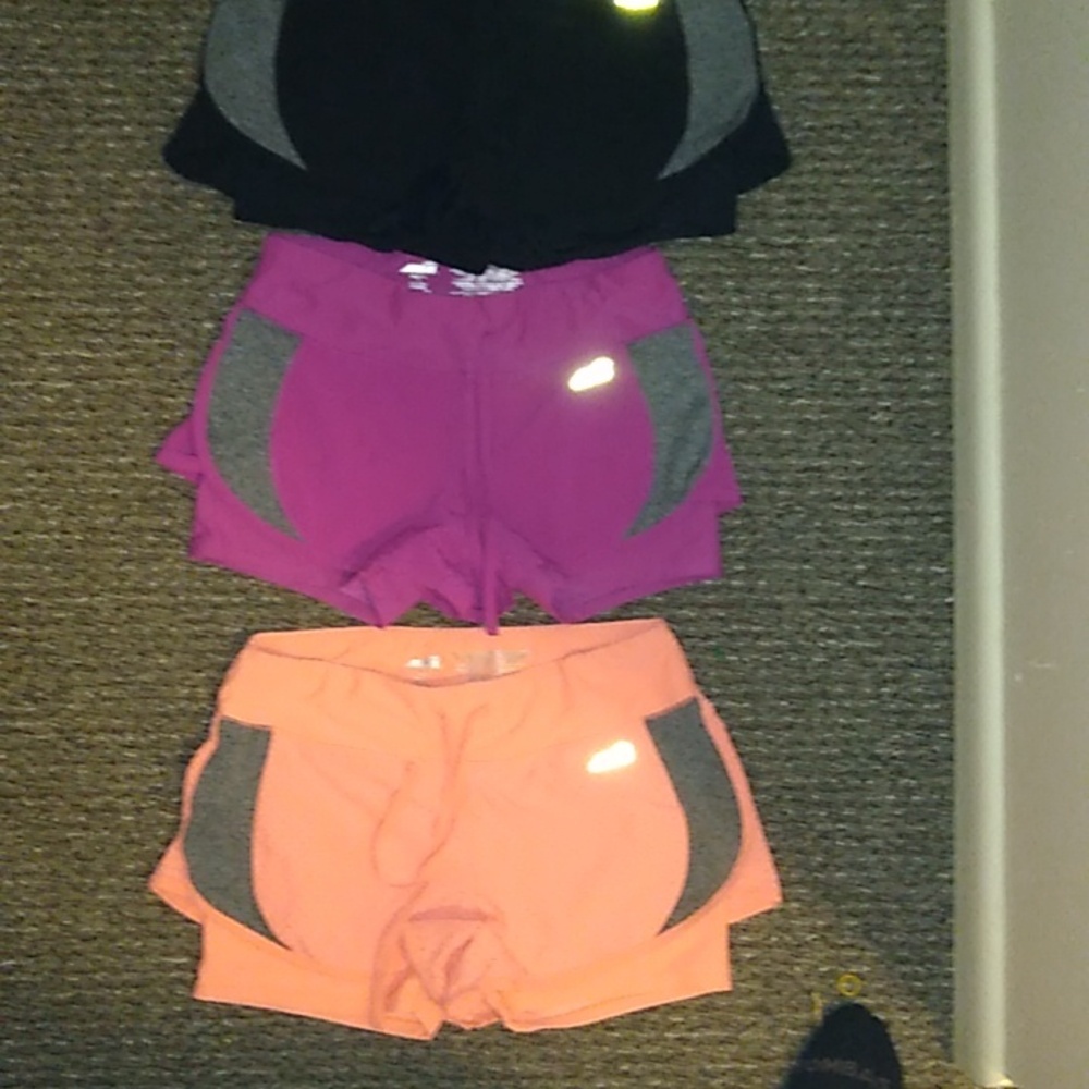 3 pairs AVIA RUNNING SHORTS WITH BIKE SHORTS LINER, SMALL, DRAWSTRING WAISTBAND